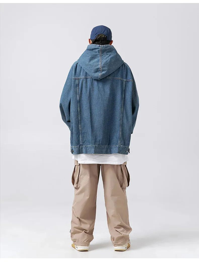 Znbbw Denim Hoodie Loose Pullover Black Hooded Women's Denim Jacket Mens Harajuku Oversized Hip Hop Streetwear Y2K Clothing