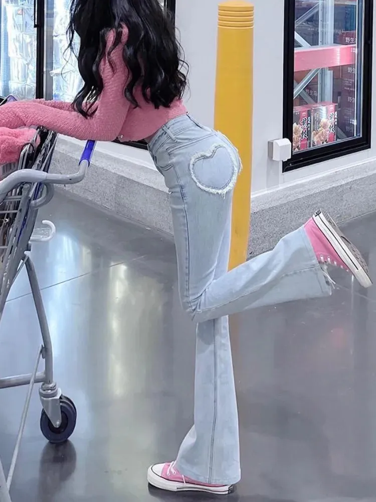 Znbbw Elegant Sweet Y2K Jeans Women High Waist Casual Vintage Flare Pants Female Bodycon Korean Fashion Denim Pants Winter 2024