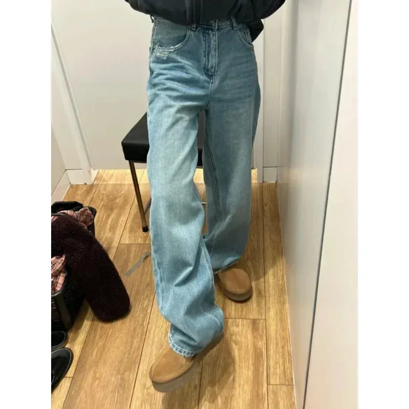 Znbbw New Summer Fashion Y2K green Blue Loose Trousers High Waisted Thin Jeans Women Full Length Wide Leg Denim Pants