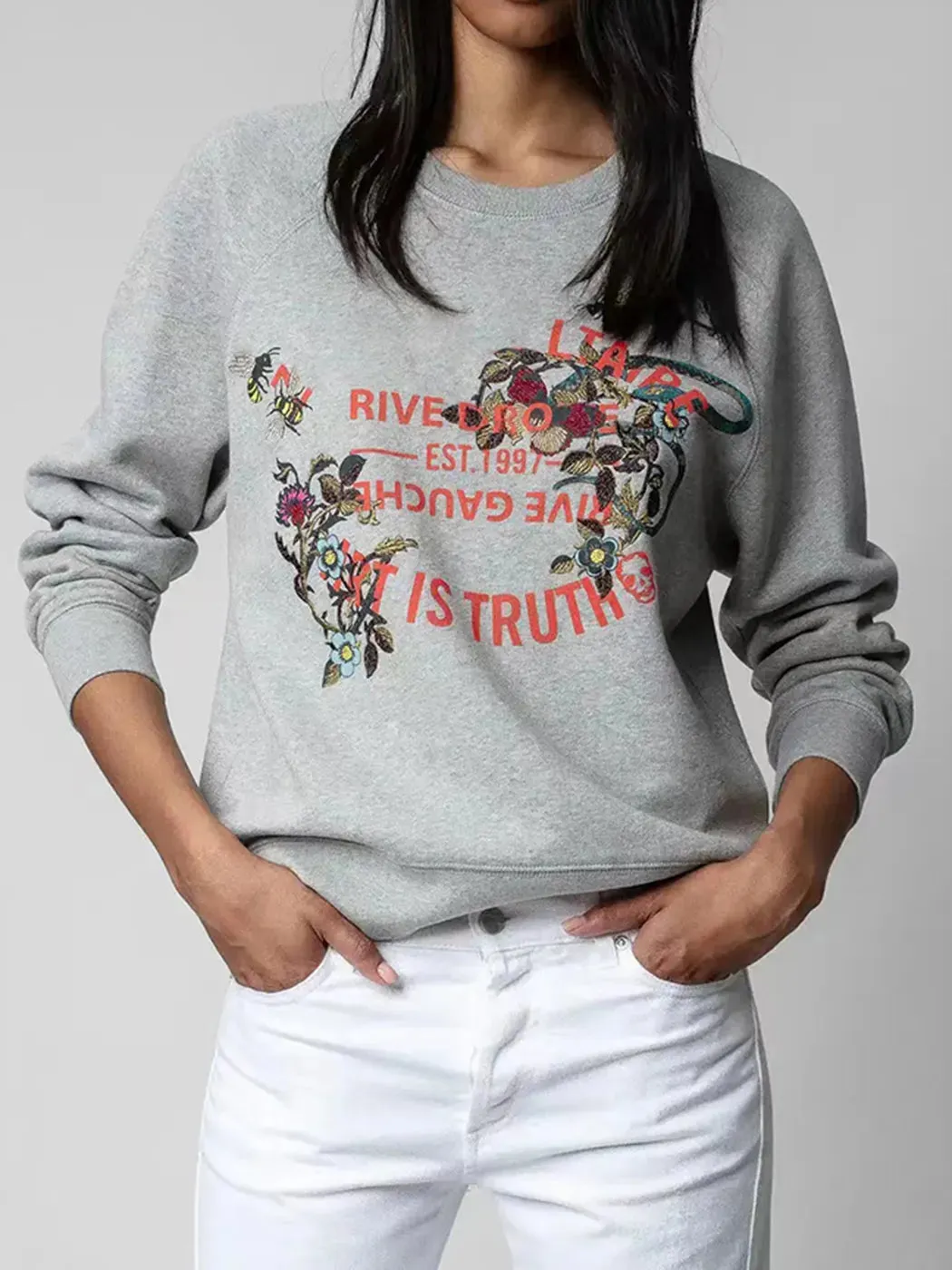 Znbbw Embroidery Letter Sweatshirt Women 2023 Spring Autumn Pullover Casual Streetwear Sweatshirts Pull Hoodies Tops Female