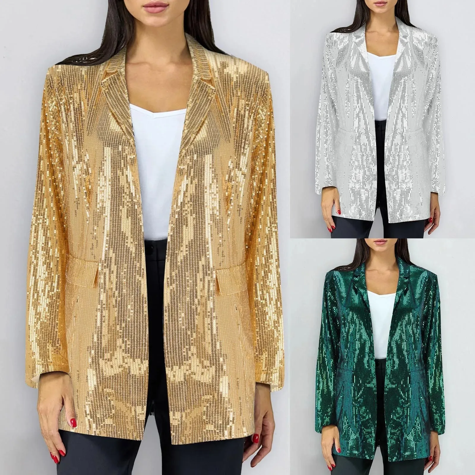 Znbbw Sequin Blazer Coat Women Fashion Gold Sliver Green Carnival Party Jacket Woman Popular Glitter Singer Dancer Club Wear