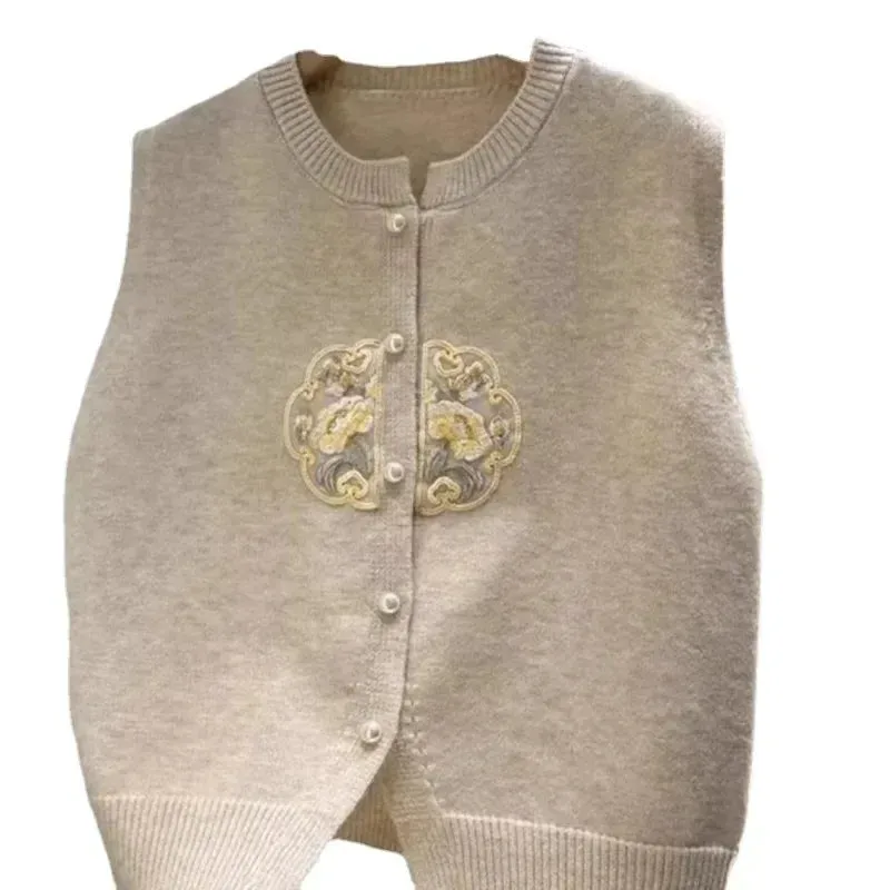 Znbbw Style Top Vest Early Spring 2024 New Women's Clothing Retro Embroidery Sleeveless Camisole Knitted Vest