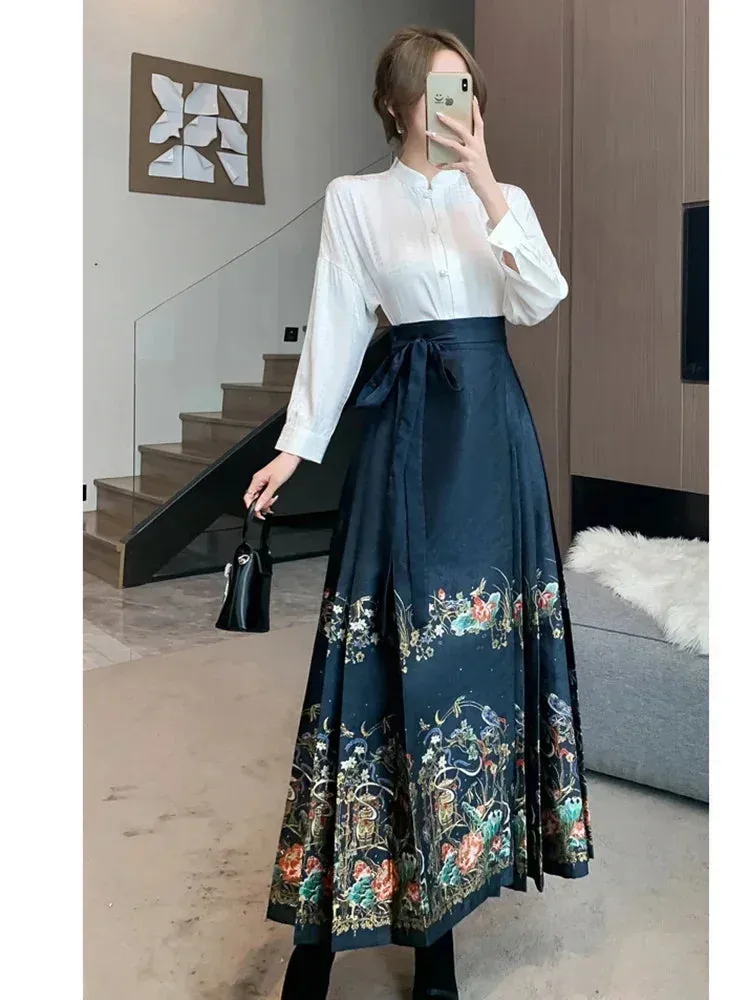 Znbbw Women Spring Autumn 2024 New Weaving Gold Imitation Makeup Chinese Style New Chinese High Grade Horse Face Skirt D5321