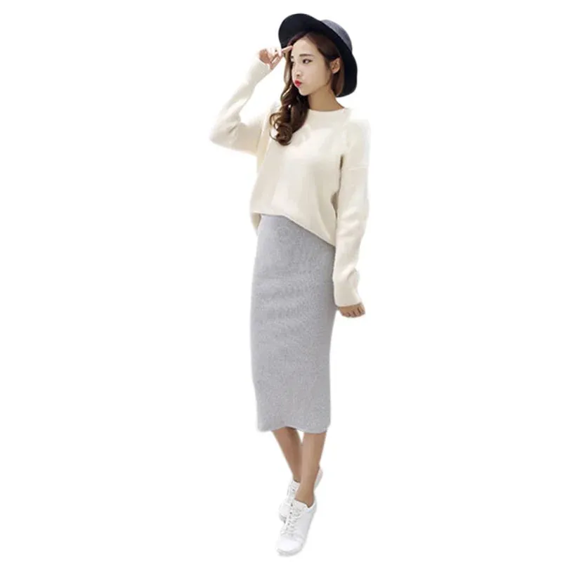 Znbbw Women Casual Split Pencil Skirt Calf-Length Ladies Cotton Solid Stretch Slim Skirts