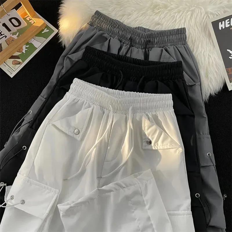 Znbbw Baggy Punk Cargo Pants Women Vintage Streetwear Pocket Drawstring Trousers BF High Waist Korean Joggers Wide Leg Pants