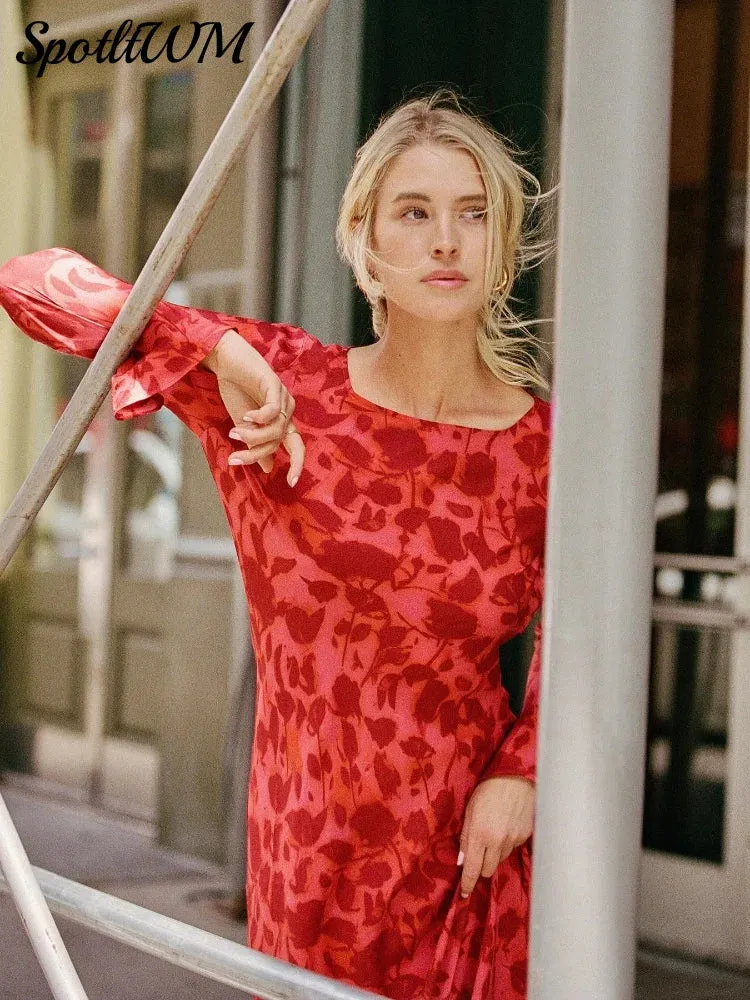 Znbbw Floral Print Chiffon Flare Sleeve Maxi Dress Female O Neck Slim Fit Long Vestidos Summer Sexy Beach Street Party Dresses