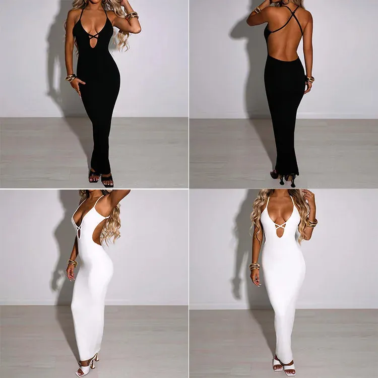 Znbbw and American women's summer strappy sexy buttocks tight solid color dress