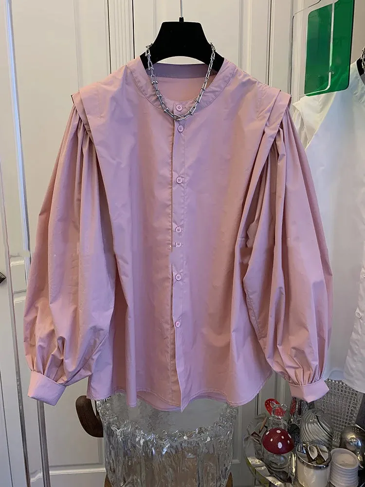 Znbbw Elegant Blouses Long Sleeve Solid Color Design Chic Shirts Spring Autumn Casual Loose All Match Women's Clothing 2024