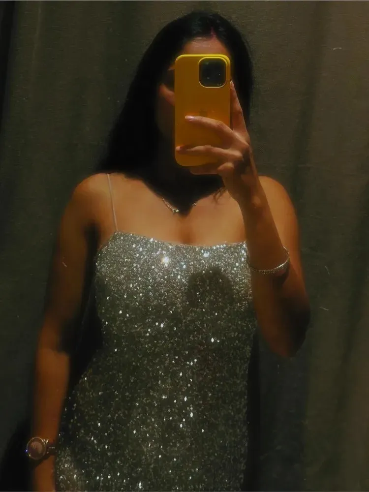 Znbbw Sliver Sequins Midi Dress For Women Sexy Off Shoulder Sleeveless Sling Dresses 2023 Fashion Party Club Female Robes