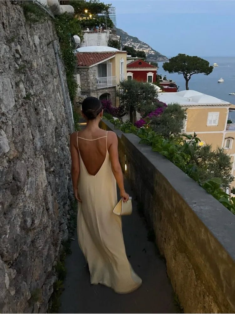 Znbbw Solid Loose Vocation Dress Women Backless Sleeveless Spaghetti Strap Dresses 2023 Fashion Casual Beach Party Vestidos