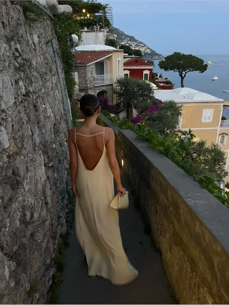 Znbbw Solid Loose Vocation Dress Women Backless Sleeveless Spaghetti Strap Dresses 2023 Fashion Casual Beach Party Vestidos 0410