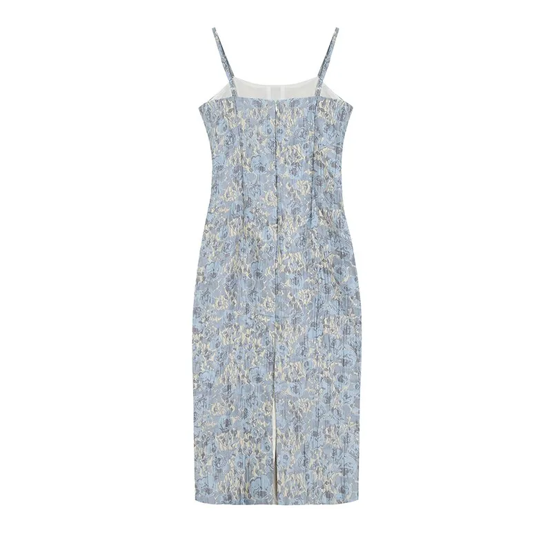 znbbw Sleeveless Rose Print Boho Summer Midi Strap Dress Women Floral Blue Dresses Sundress Vintage Classic Trendy Robe Female