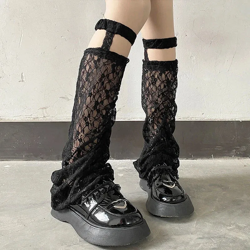 Znbbw Harajuku Leg Warmers Gothic Punk Female Summer White Lace Hollow Out Tube Sling Leg Cover Long Socks Women Calf Socks