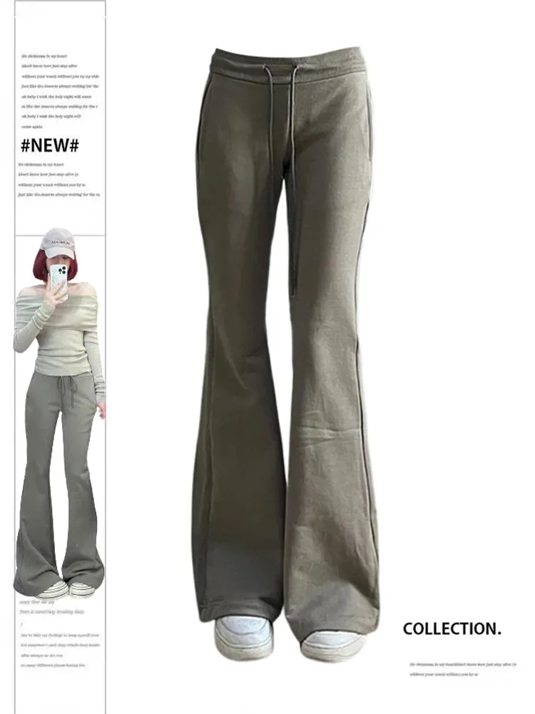 Znbbw Women's Grey Flare Pants Harajuku Fashion Aesthetic Pants Retro 2000s Y2k Sweatpants Vintage Oversize Wide Leg Trousers Clothes