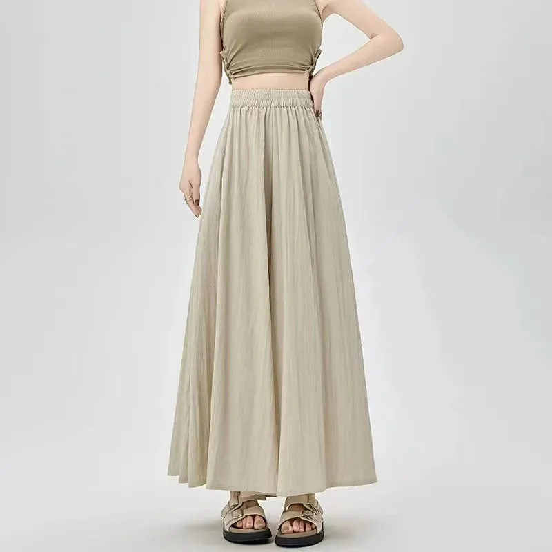 Znbbw Ice Silk Wide Leg Pants Women Summer Loose Korean Lazy Casual Ankle Length Pants Fashion High Waist All-match Streetwear