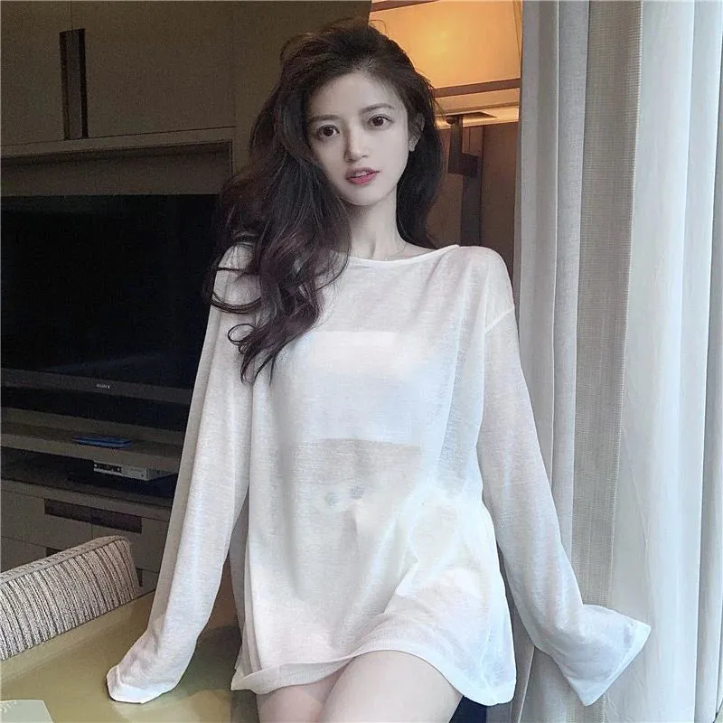 Znbbw Summer Women Mesh T Shirt Korean Fashion Loose Sun Protection Shirts Casual Streetwear Female All Match Tops New