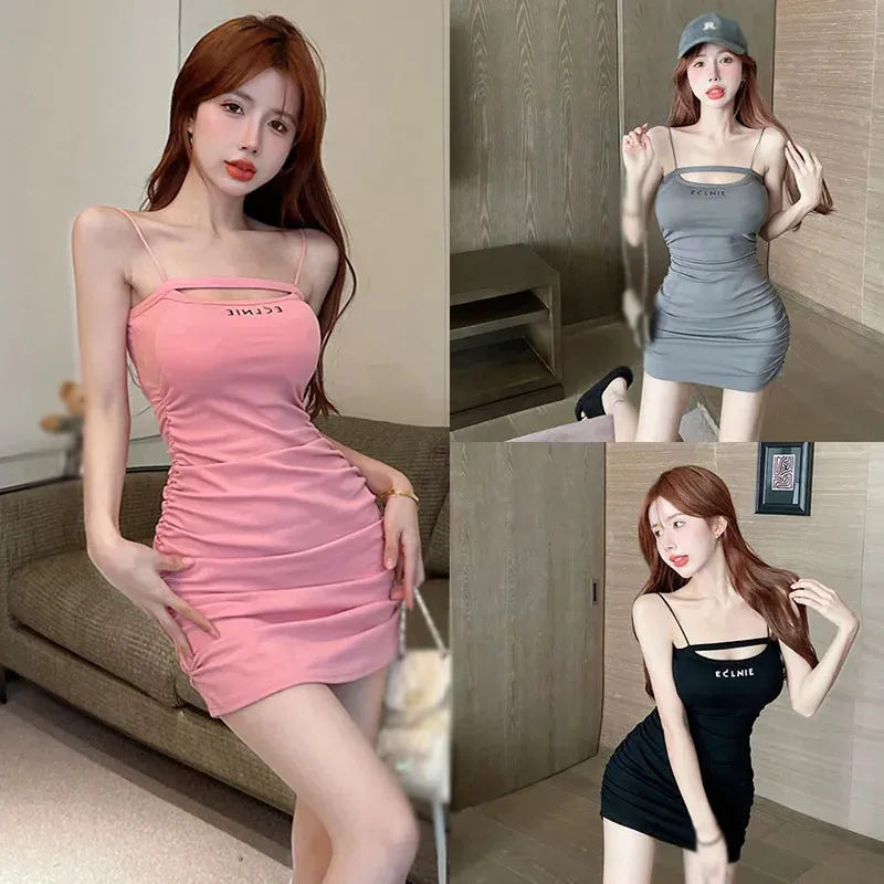 Znbbw Women's Summer Korean Version Dress Slim Fit Sexy Tight Strap Dress