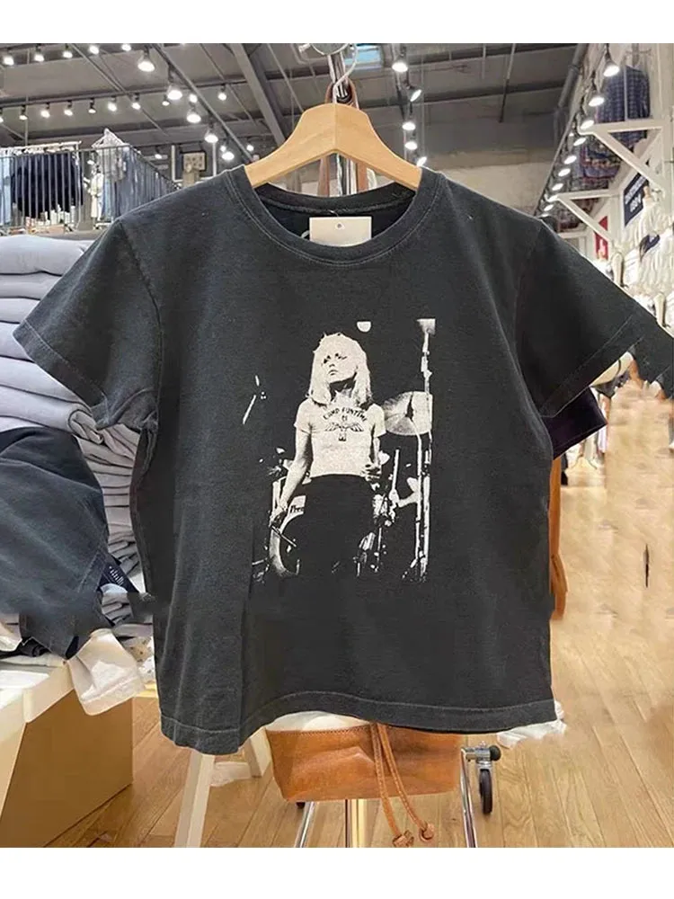 Znbbw Classic Graphic Cotton T-Shirts Women Summer Casual O Neck Sexy Slim Short Sleeve T Shirt Chic Retro Streetwear Y2k Tops