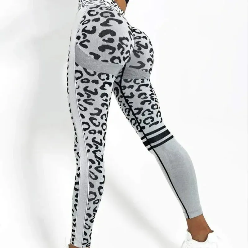 Znbbw Women Leopard Seamless Yoga Pants High Waist Lifting Hip Honey Peach Hip Fitness Pants Yoga Suit Tight Running Sports Pants