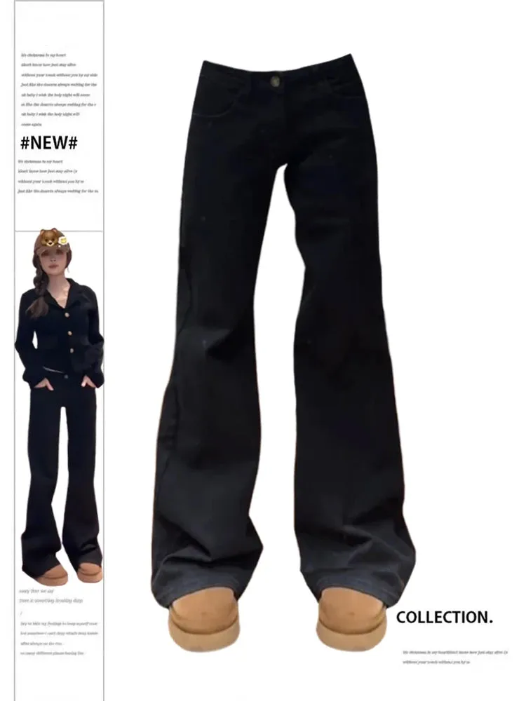 Znbbw Women's Black Gothic Flare Pants Vintage Harajuku Y2k 90s Retro Pants Oversize Low Waist Trousers Emo 2000s Clothes Autumn 2024