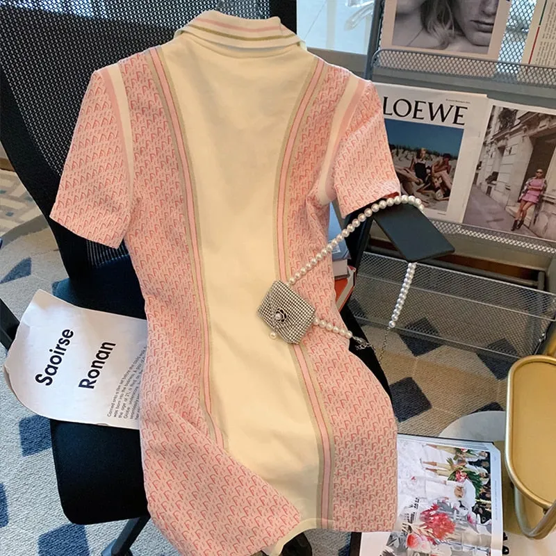 znbbw Tennis Golf Dress For Women Summer Polo Collar Short Sleeve Korean Fashion Classic Baggy Dresses Ladies Office Clothing