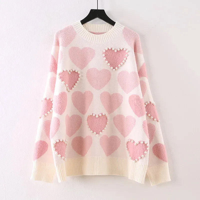 Znbbw sweet preppy style sweater autumn winter clothes women fashion new pullovers knitted o-neck beading ladies tops loose