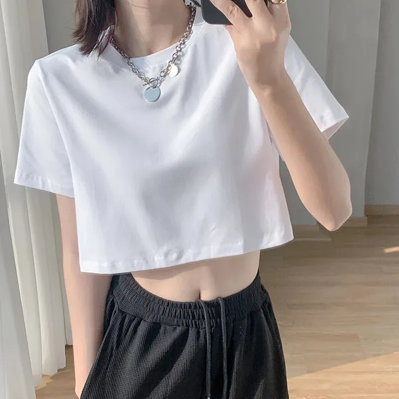 Znbbw and American summer hot selling round neck minimalist women's short sports casual solid color T-shirt top