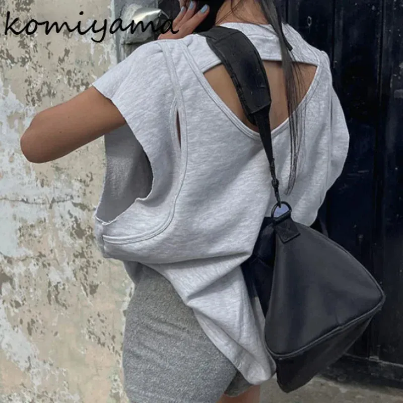 Znbbw Sexy Backless Y2k Tops 2024 Summer Round Neck Sleeveless Ropa Mujer Casual Loose Women T Shirt Personality Tees