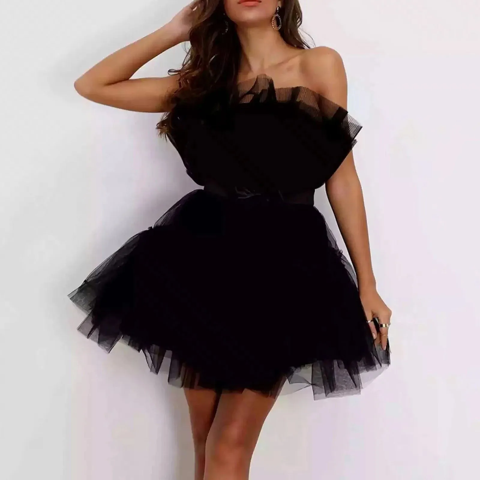 Znbbw Sweet Cute Mesh Princess Dress For Women Party Dress Elegant Tutu Court Prom Bridesmaid Strapless Sexy Mini Dress