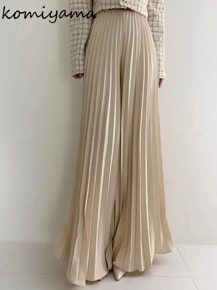 Znbbw High Waist Ruched Pants Women Spring Summer Casual Pleated Trousers Solid All Match Wide Leg Pants Fashion Bottoms