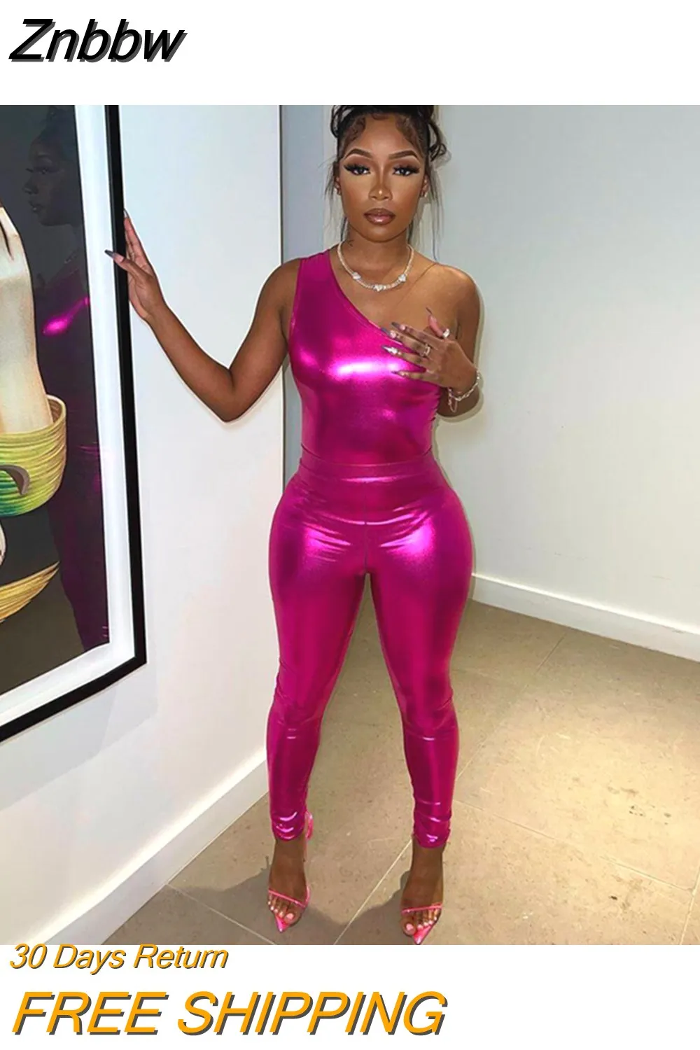 Znbbw Fashion Casual Sexy One Shoulder Skinny Stretch Jumpsuit Women Spring Summer Streetwear Solid Wild Female Romper Y2K