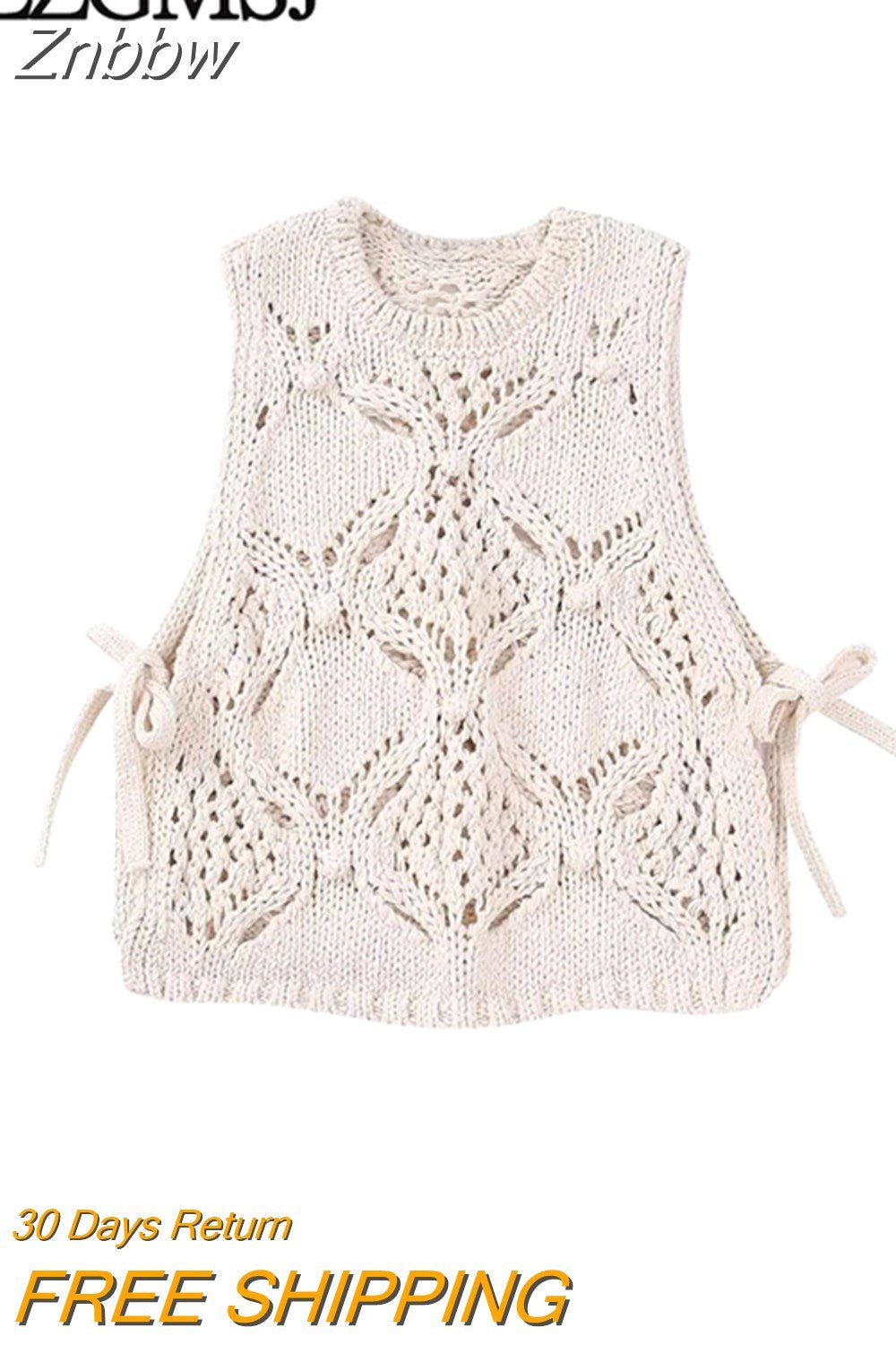 Znbbw TRAF Women Summer Solid Jacquard Knitted Vest Sweater Vintage O-Neck Sleeveless Female Waistcoat Chic Casual Tops