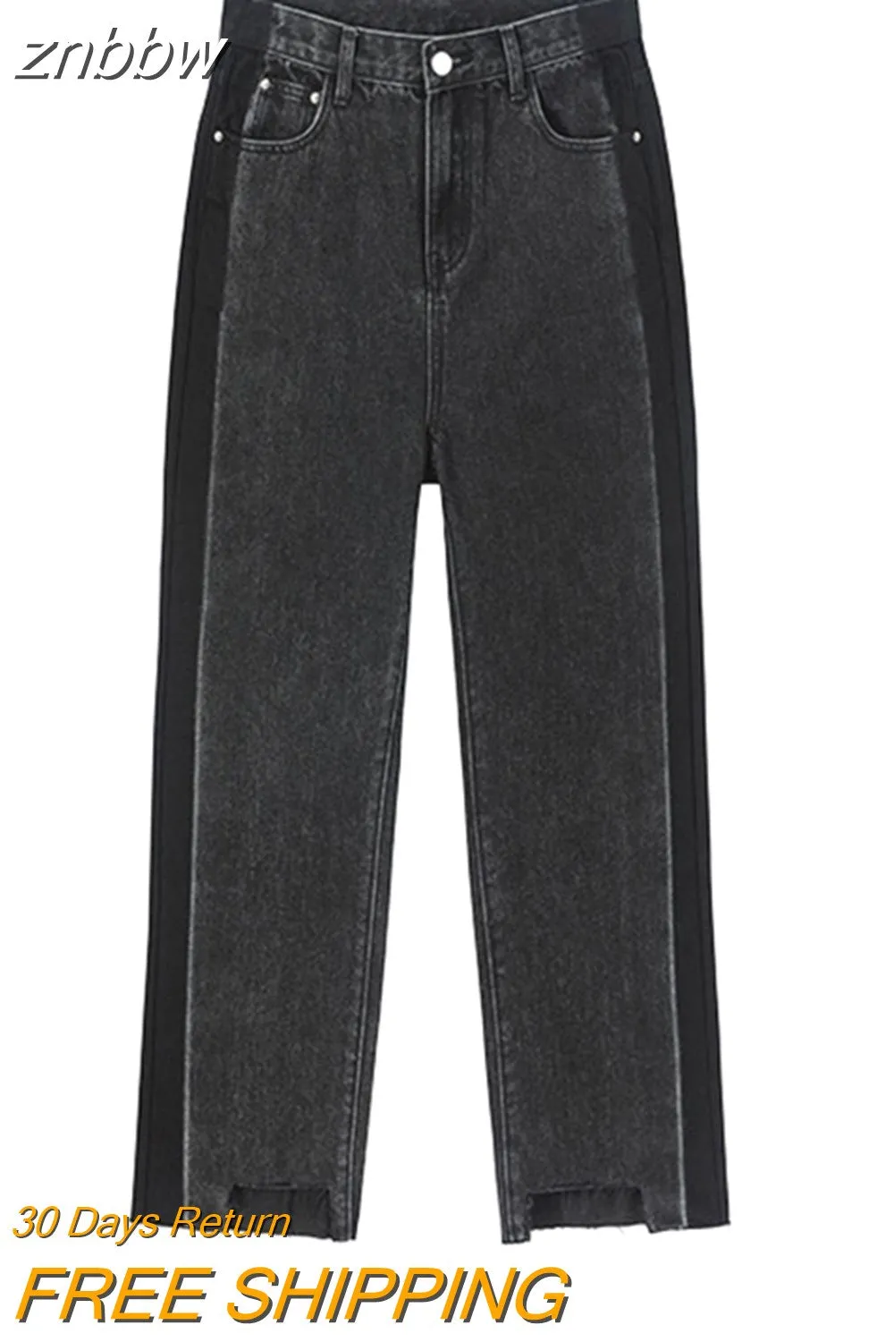 znbbw Spliced Wide Leg High Waist Jeans Harajuku Contrast Color Denim Straight Vintage Streetwear Summer Mom Female Jeans