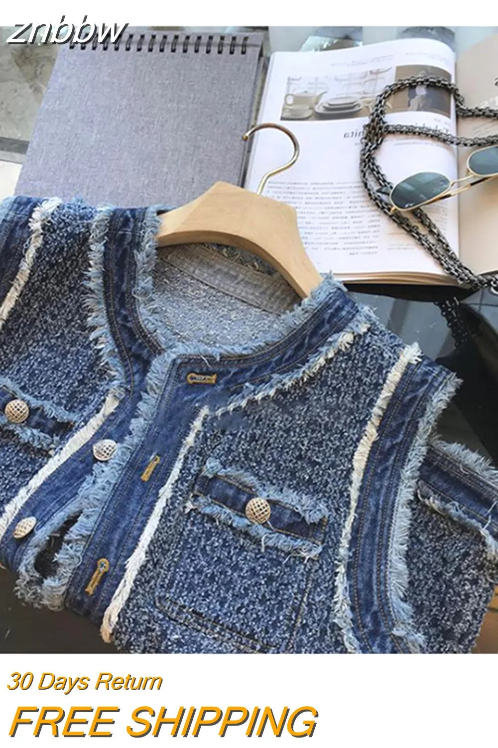 znbbw Summer Korean Style Casual O-neck Sleeveless Denim Vest Women's Fashion Street Style Blue Y2K Loose Single Breasted Coat