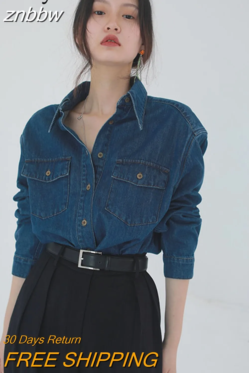 znbbw 2023 Autumn Fashion Street Style Long Sleeve Denim Shirt Women Casual Button Up Pocket Blouse Female Clothing Tops