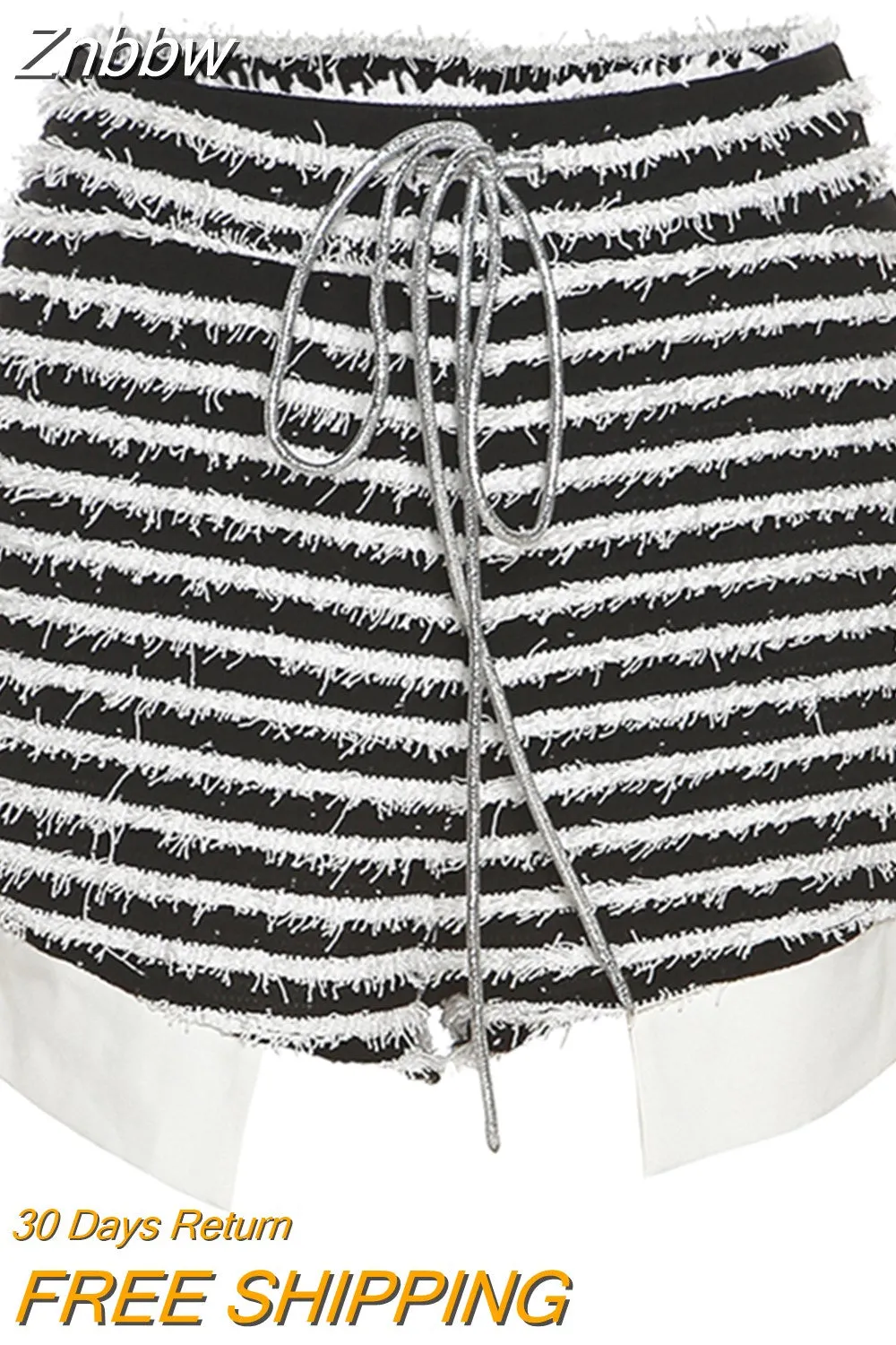 Znbbw Casual Striped Elastic Waist Shorts for Women Summer Skinny Side Slit Patchwork Zebra Printed y2k Streetwear Shorts