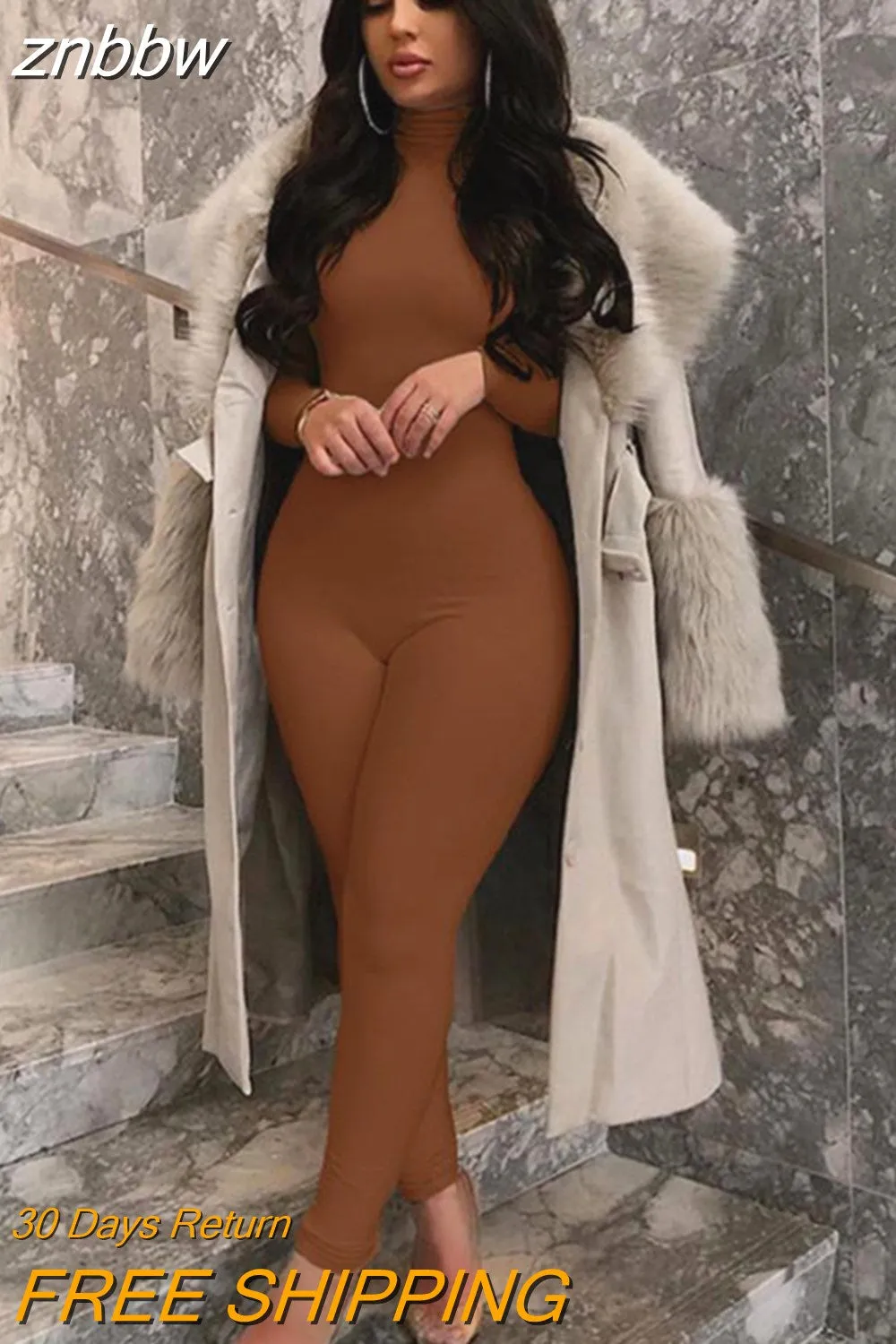 znbbw Sexy Jumpsuit Women 2023 Long Sleeve Turtleneck Rompers Womens Jumpsuit Black White One Piece Outfits Bodycon Jumpsuit