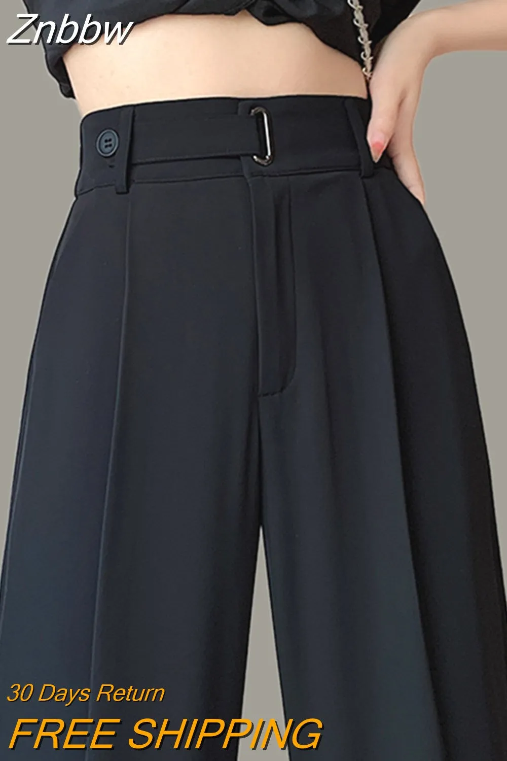 Znbbw Summer Loose Wide Leg Pants Women Elegant Pleated High Waist Draped Straight Long Trousers Female Casual Bottoms