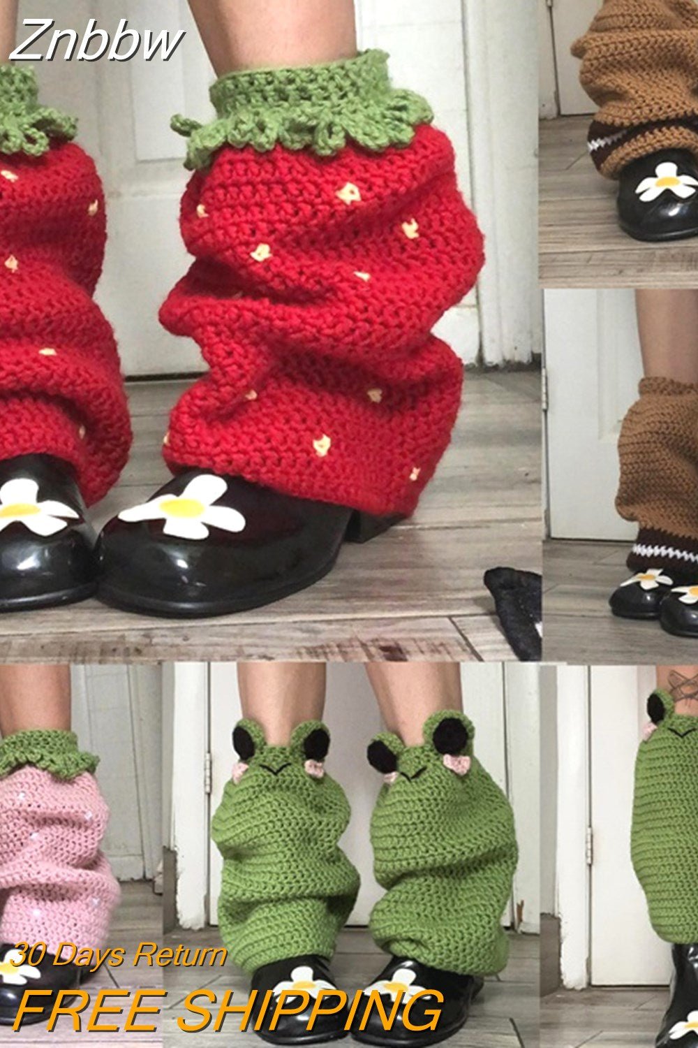Znbbw Women Kawaii Knit Leg Warmers Contrast Color Cute Knee High Socks Aesthetic Boot Cuffs Cover for Streetwear Clothes Accessories
