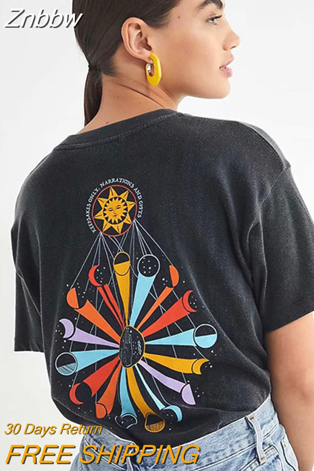 Znbbw Cotton T-shirts for Women 2023 Summer Clothes Round Neck Vintage Tee Shirt Femme Casual Streetwear Tees Tops Tshirt