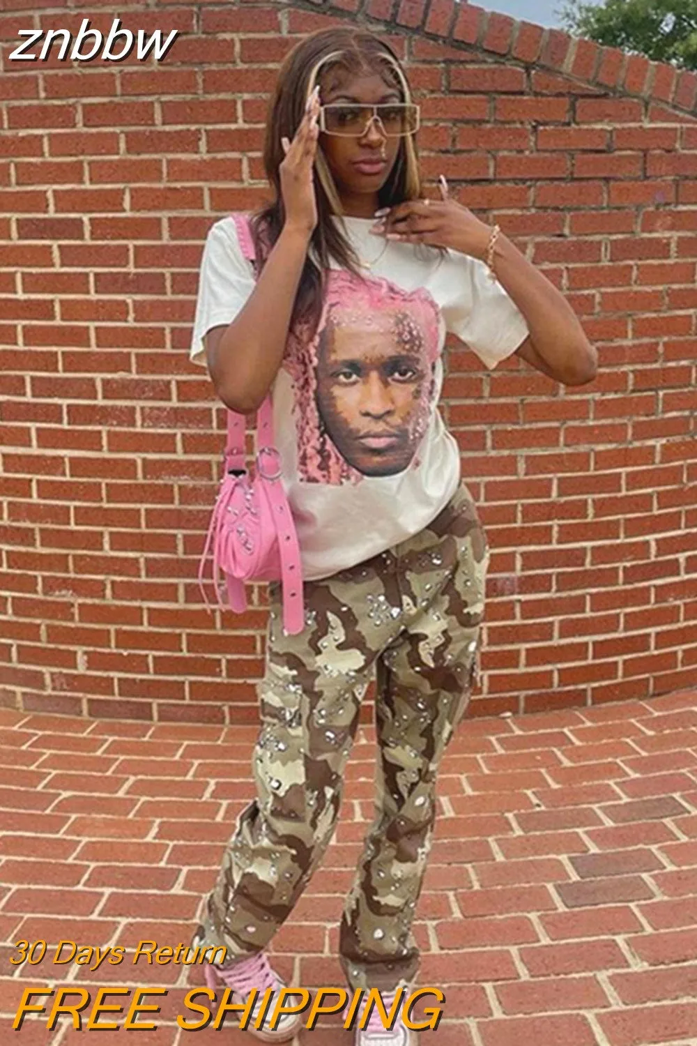 znbbw Summer Sexy Casual T Shirts Club Outfit For Women 2023 O Neck Short Sleeve Loose Printing Tees T Shirts White Tops Women 0410