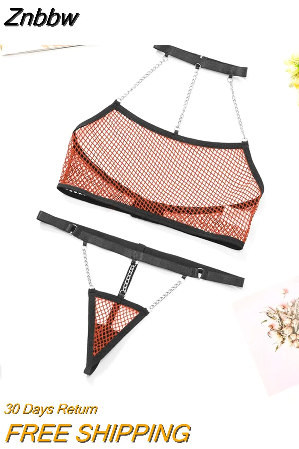 Znbbw Fishing Net Lingerie With Chain Sexy?Porn Underwear Women Body Naked Uncensored Intimate Sissy See Through Outfits