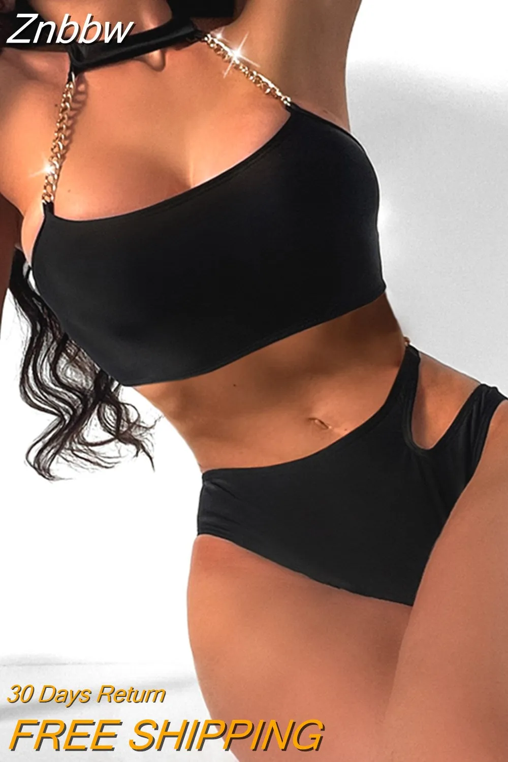 Znbbw Waist Bikinis 2023 Sexy Women Swimsuit Solid Swimwear Female High Neck Bikini Set Bathing Suit Swimming Suits Beachwear