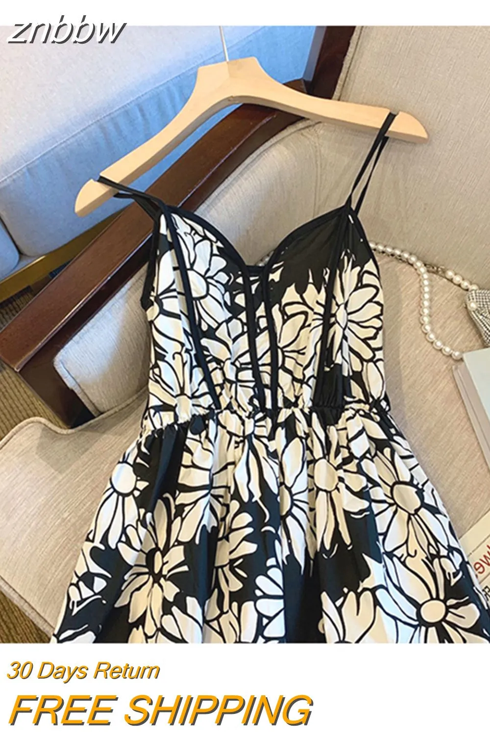 znbbw Women Summer Sexy Backless V-Neck Floral Print Suspender Dresses Vestido 2023 Spring French Vintage Party Dresses Female Vestido