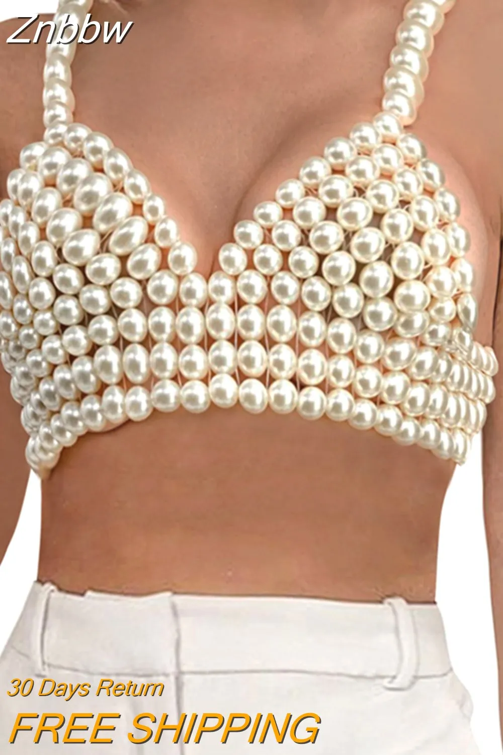 Znbbw Beaded Crop Tops for Women Sexy Cami Top Spaghetti Strap Pearl Tank Top Bra Cover Ups Top Party Streetwear