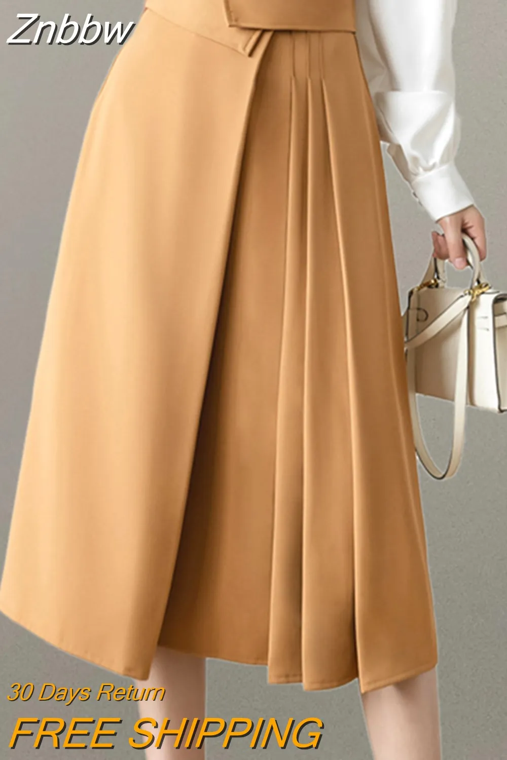 Znbbw Elegant Casual A-Line Skirts Women New 2023 Spring Chic Irregular Design High Waist Loose Pleated Skirts Faldas Mujer