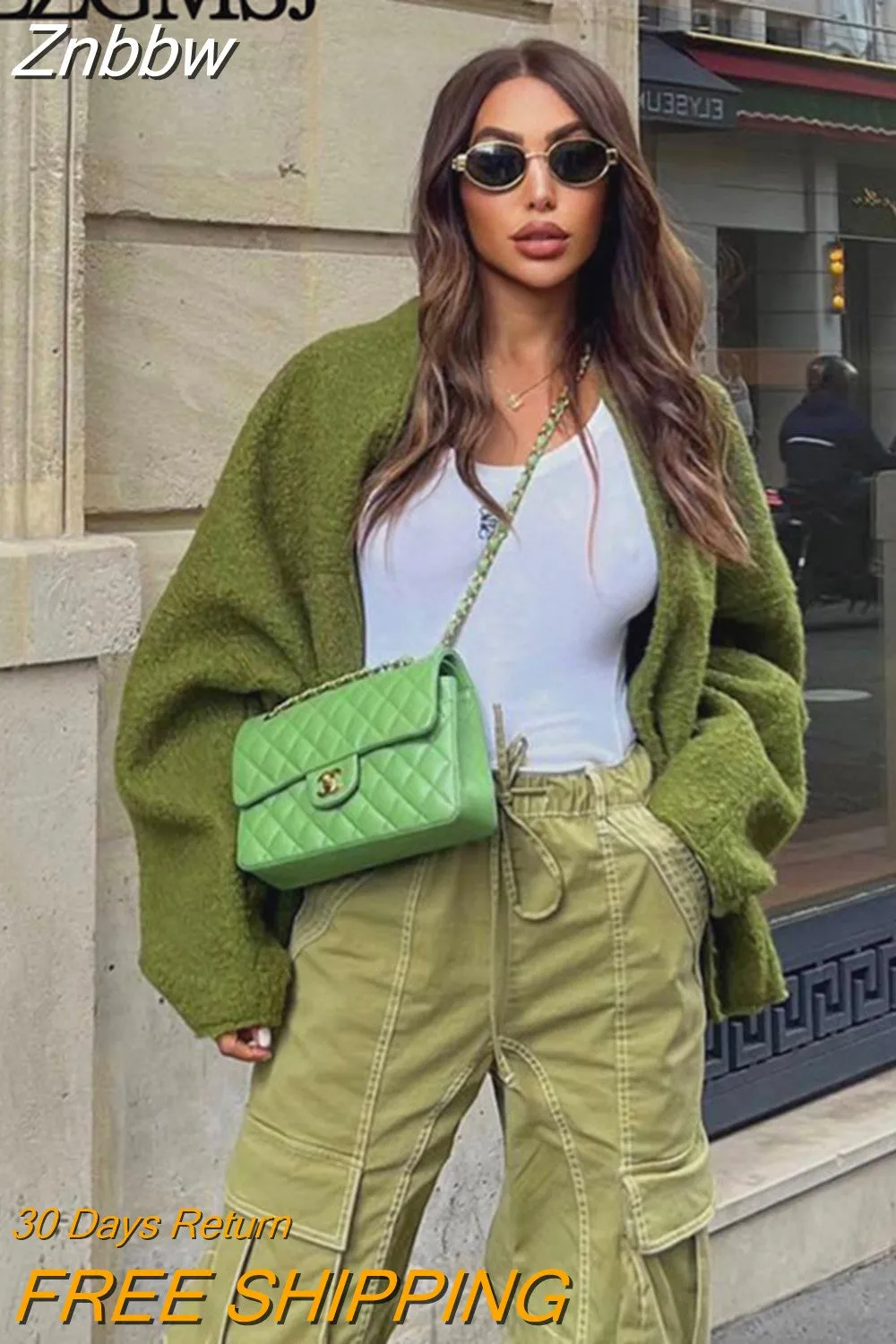 Znbbw TRAF 2023 Women Oversized Bomber Jackets Coat Pockets Vintage Stand Neck Long Sleeves Female Chic Outwears