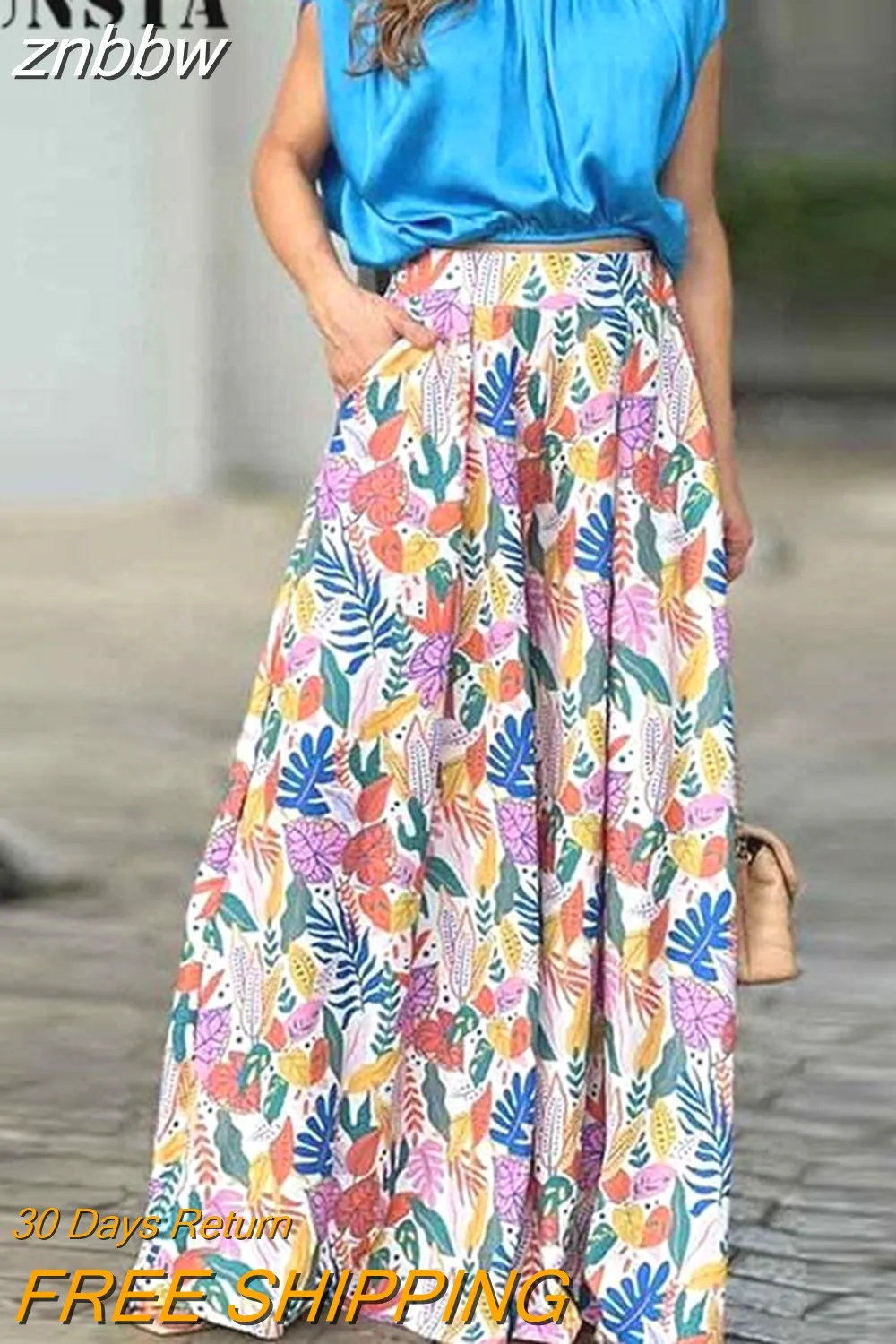 znbbw Street Fashion Commute Ladies Suits Elegant Solid Blouse + High Waist Print Wide Leg Pants Women Two Piece Set Sexy Outfits