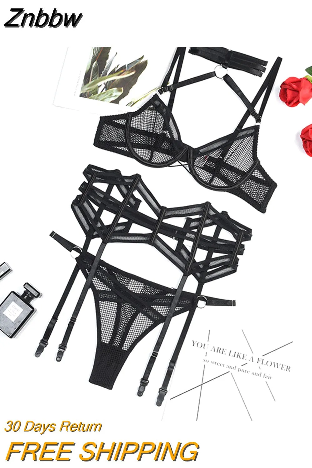 Znbbw Erotic Lingerie Transparent Halter Bra Kit Push Up Irregular Garter Belt Sensual Intimate Porn Underwear Uncensored
