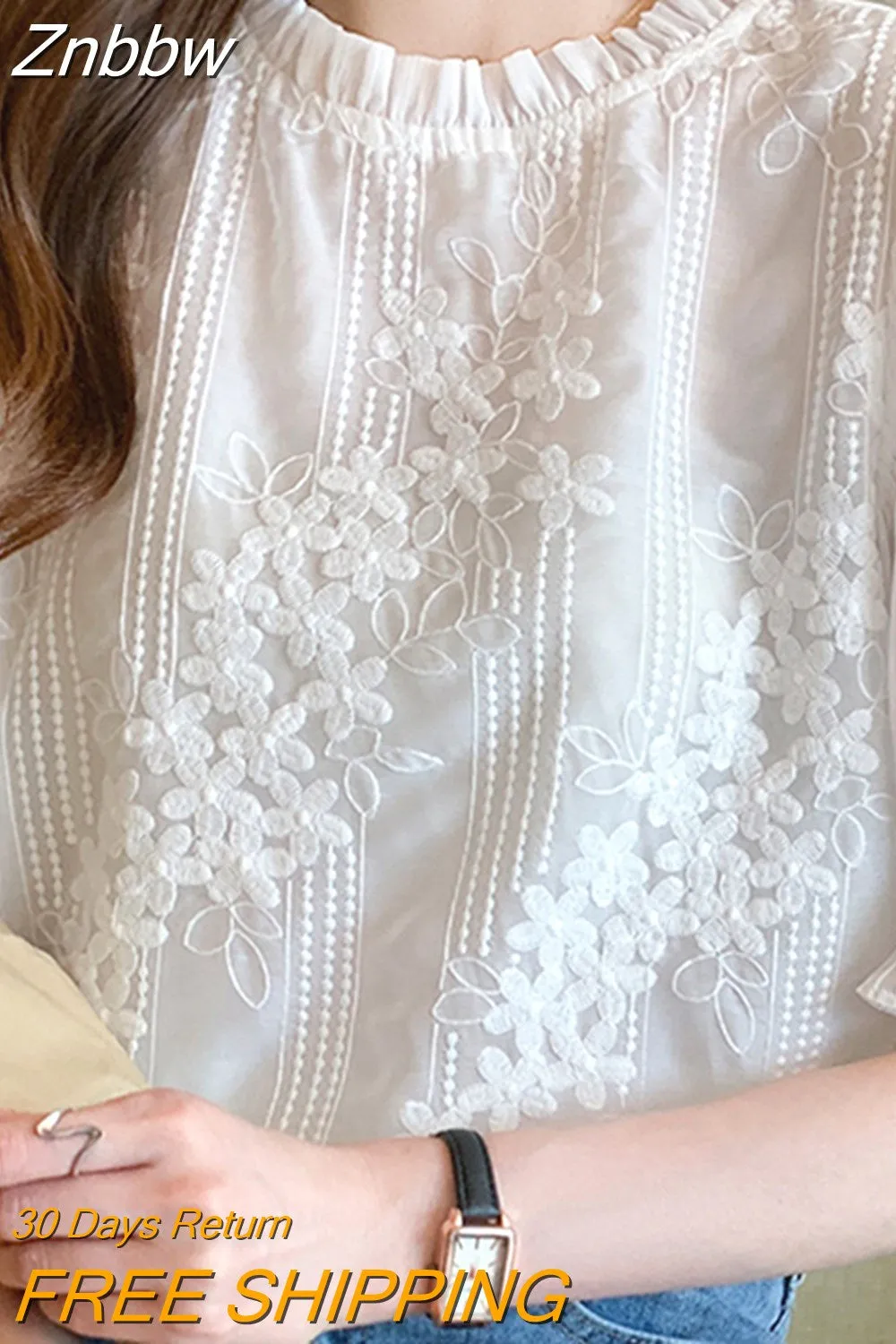 Znbbw Women Blouse Short Sleeve Embroidery Lace Chiffon Blouse Shirt Blouse Women Blusas Mujer De Moda 2023 Blouses Femme E950